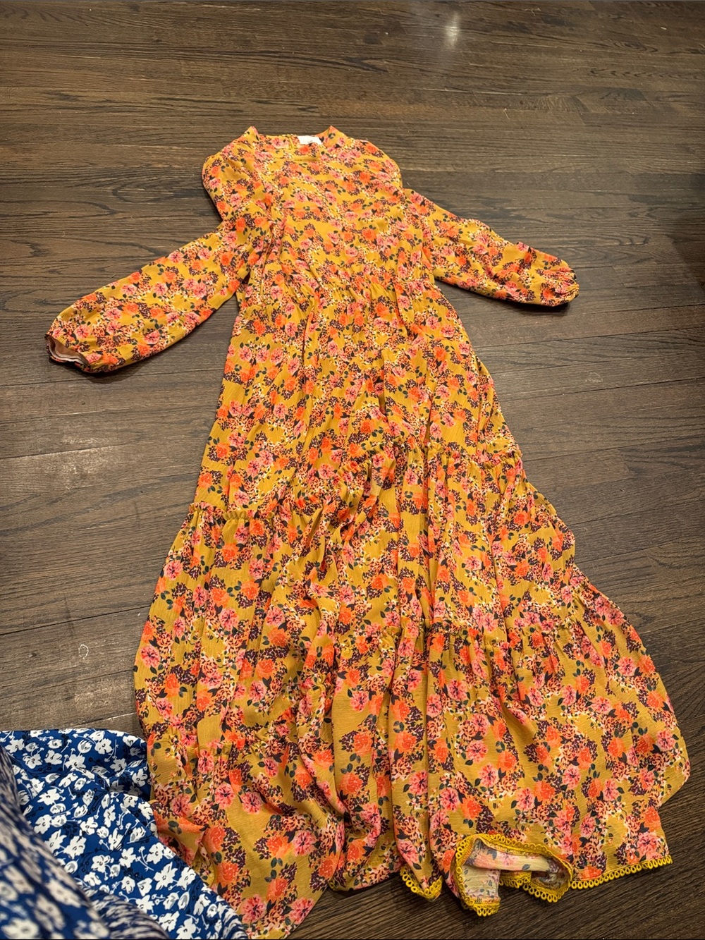 Lost + Wander Orange and Pink Floral Tiered Maxi Dress